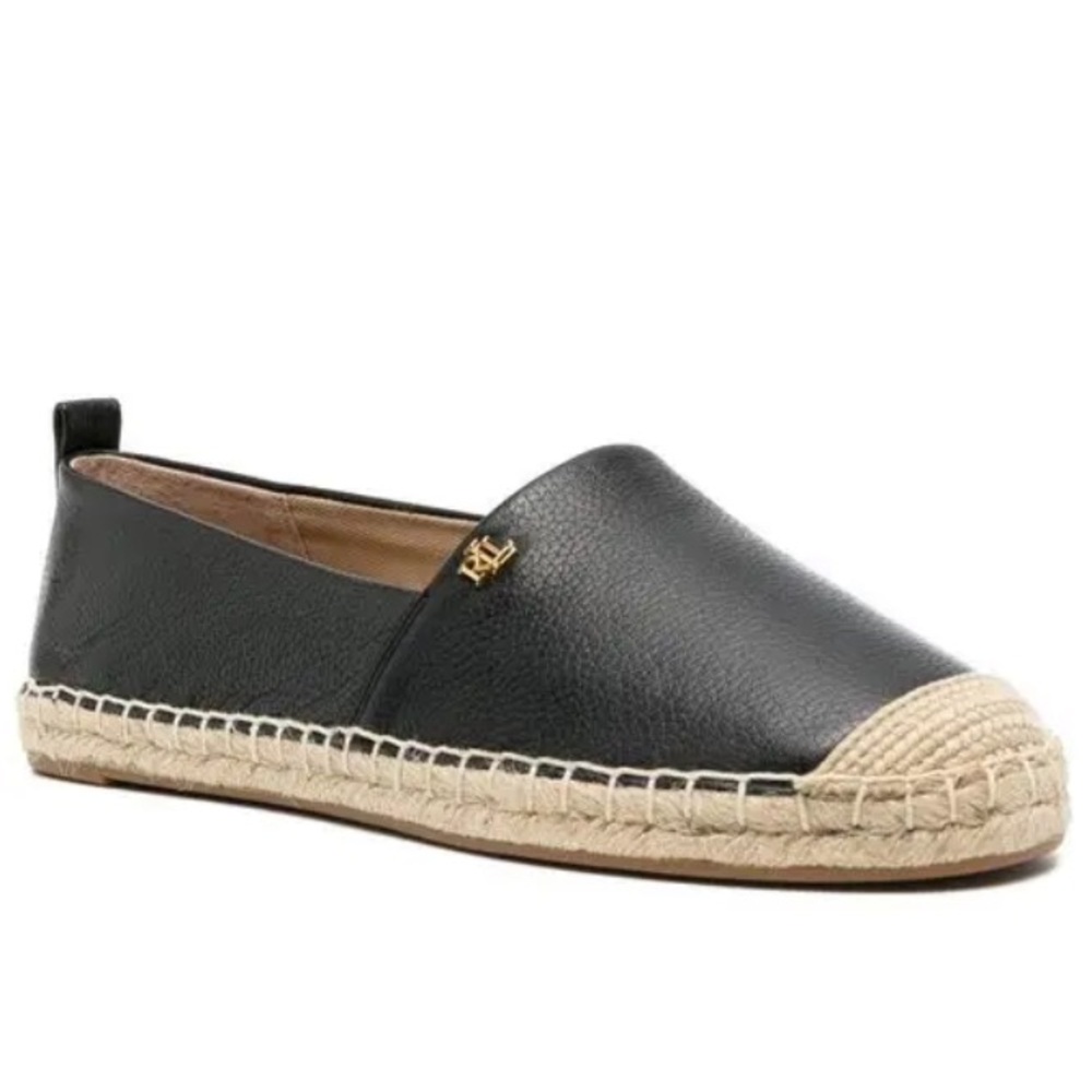 Ralph Lauren Camryn Black Leather Espadrille Flats